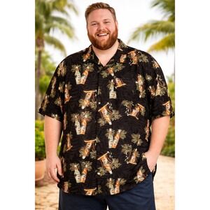 Puritan Black Hawaiian Shirt Mens 3XL Tropical Beer Bottle Print